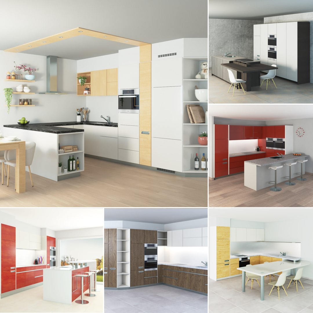 3D 7 Open Modern American Kitchens - TurboSquid 2064898