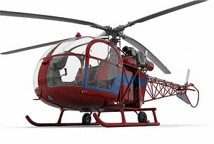 3D Classic Light Observation Chopper Red  Blue - Game Ready
