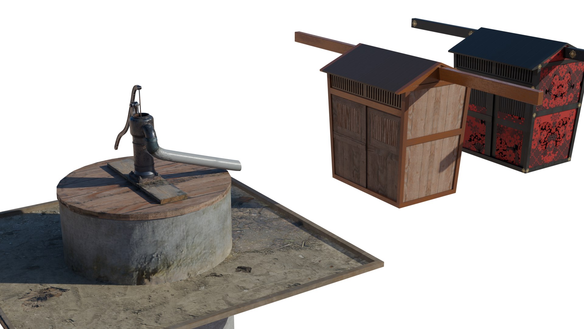 3D Japanese Traditional Props Pack - Shrine And Village Objects ...
