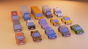 15 Cartoon Low Poly Cars