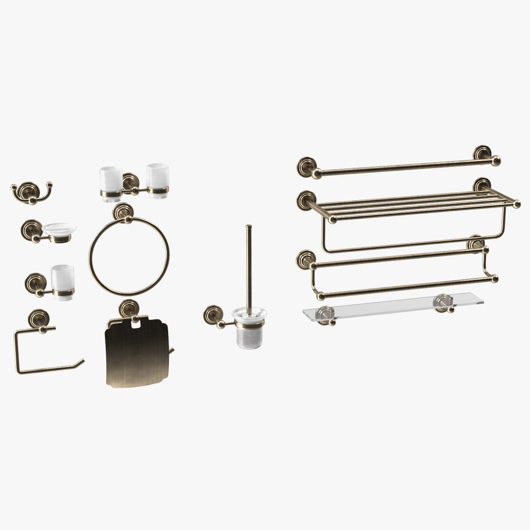 Bronze Bathroom Wall Accessories Set 3D model preview