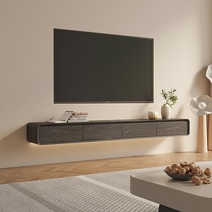 Minimalist Floating Wall Mounted TV Console Living Room 3D Scene