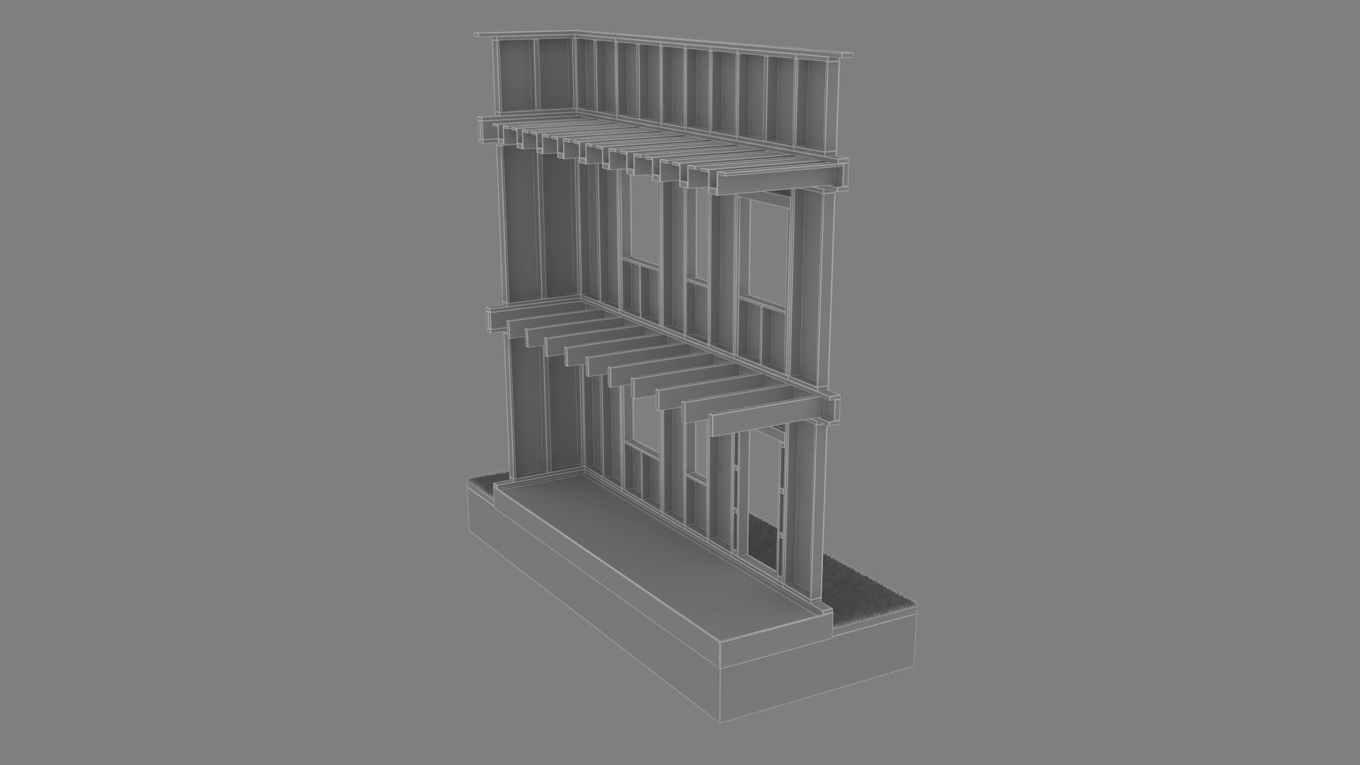 Timber Frame House Structural Section Model - TurboSquid 2539477