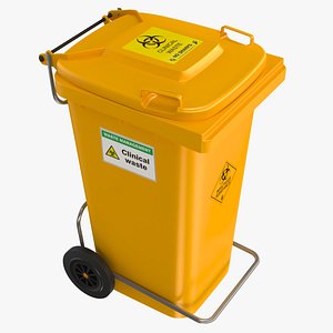 yellow clinical waste wheelie bin 3D