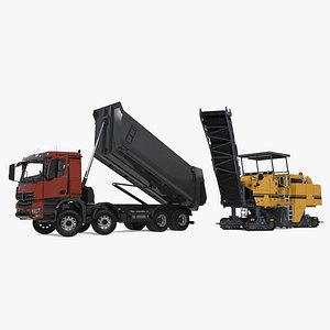 3D model Road Milling Machine Loads Milled Asphalt into the Dump Truck Rigged