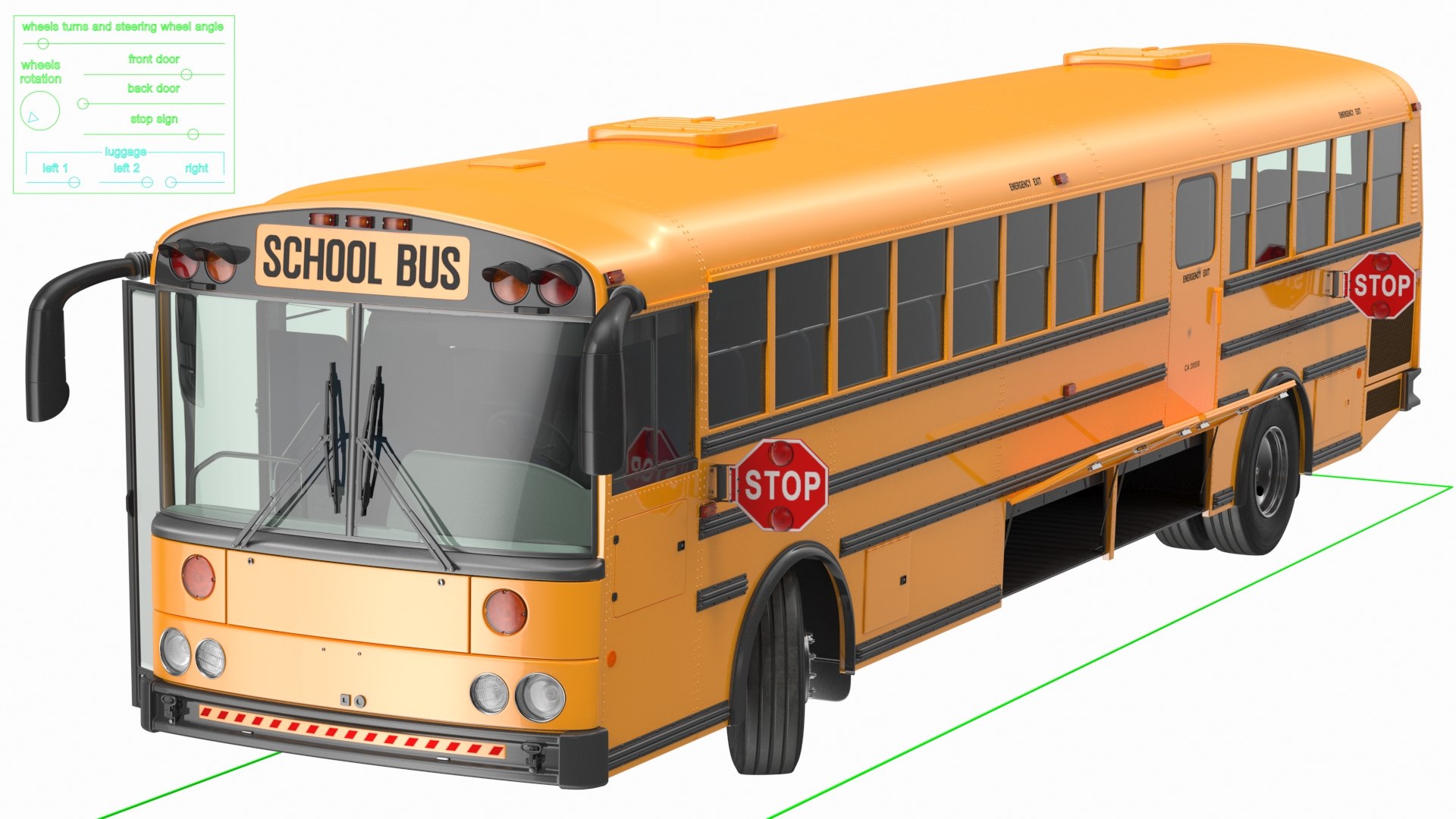 Transit School Bus Rigged 3D model preview