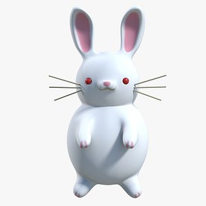 white rabbit cartoon rigged character obj