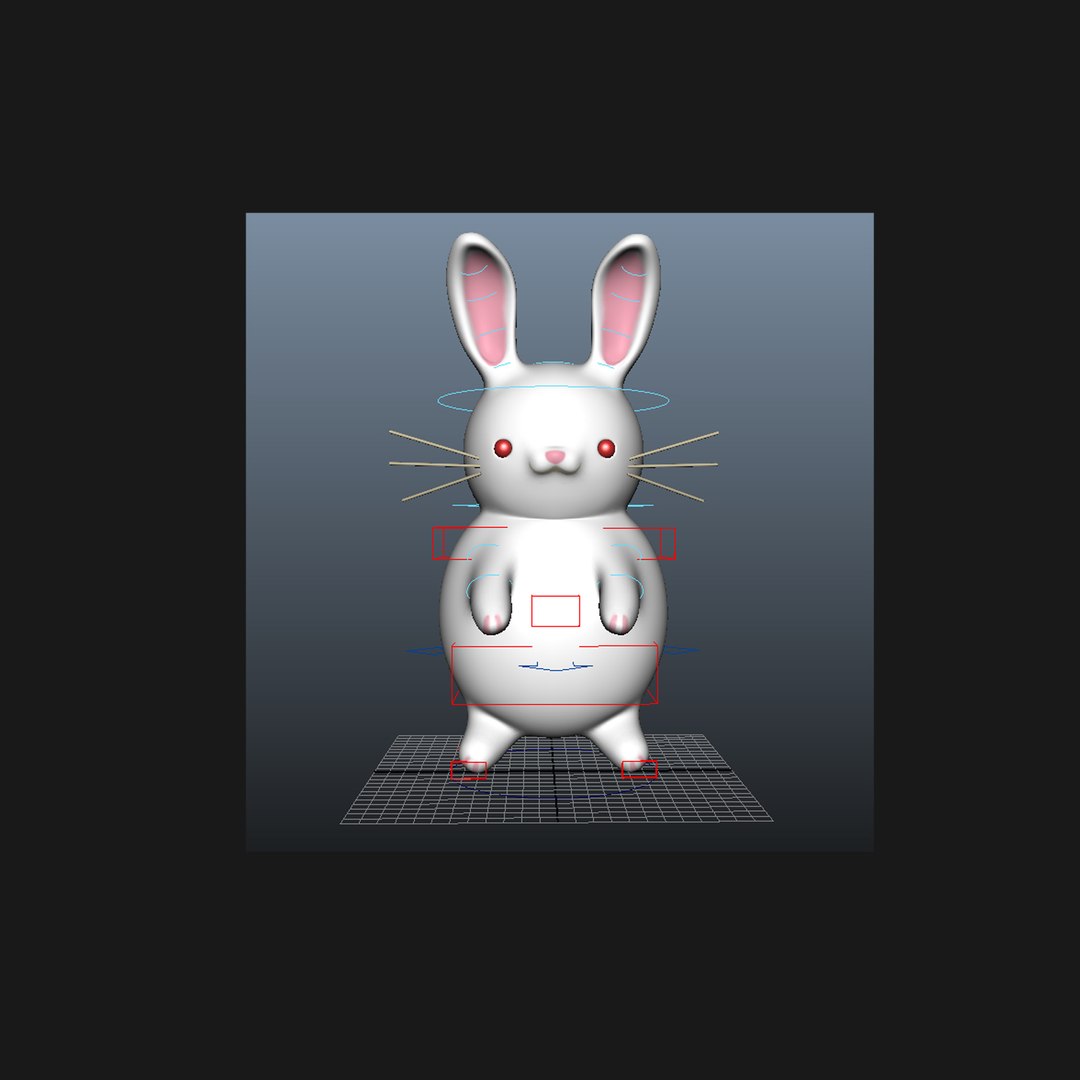 White Rabbit Cartoon Rigged Character Obj