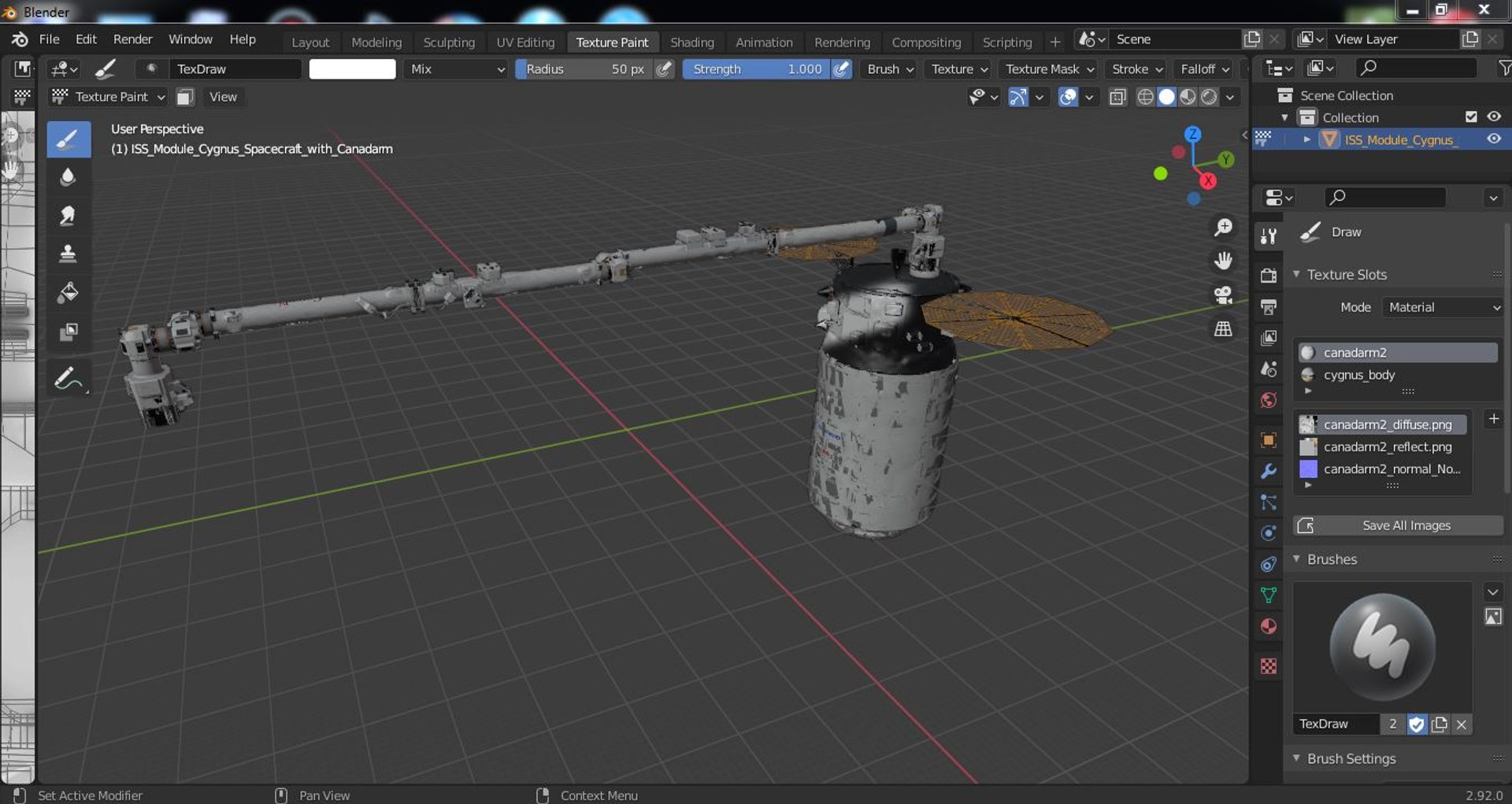 ISS Module Cygnus Spacecraft with Canadarm 3D model https://p.turbosquid.com/ts-thumb/Cl/XOZ5PK/jo/issmodulecygnusspacecraftwithcanadarm3dmodel035/jpg/1644572447/1920x1080/fit_q87/2183039bd765ff0da0ea332737cc375250394870/issmodulecygnusspacecraftwithcanadarm3dmodel035.jpg