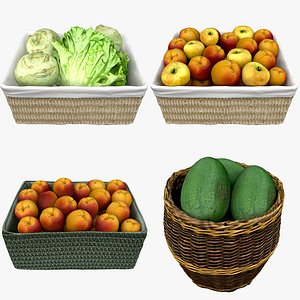 3D wicker baskets fruits