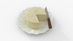 3D Chopped minas cheese with knife on plate model