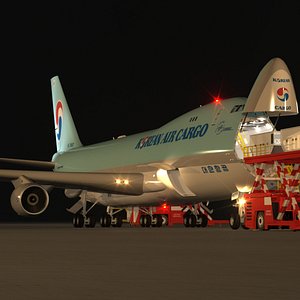 B 747-400F Korean Air Cargo Loading Operation Scene