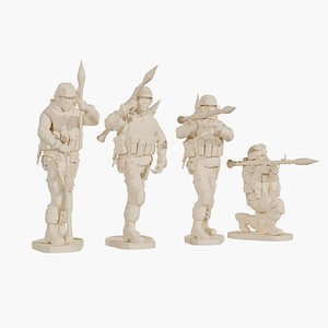 3D Set of soldiers in different poses Grenade launchers