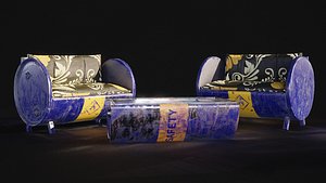 Industrial-style barrel furniture set 3D model