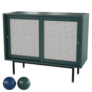 Homary-Green Rattan Sideboard Buffet with Storage 2-Door Accent Cabinet 3D