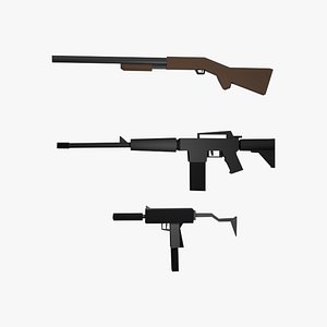 game ready lowpoly pack of 3 guns