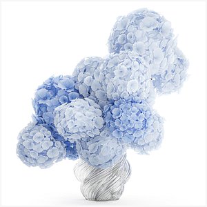 Formal bouquet flowers glass vase blue hydrangea decor 3D model