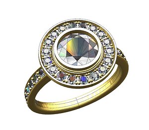 Plate solitaire diamond halo pave ring
