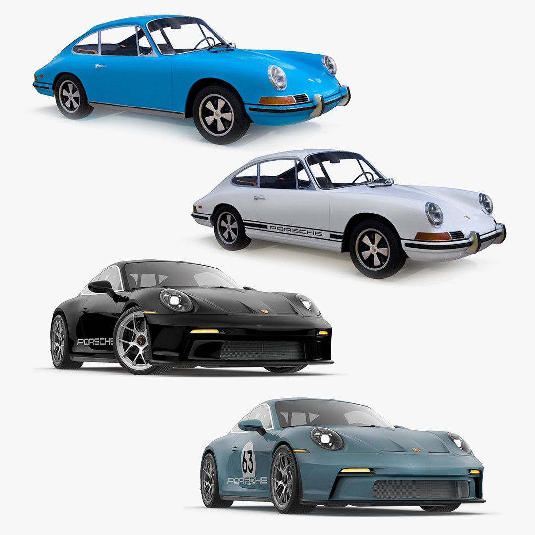 Rigged Retro and Modern Porsche 911 Collection 3D model preview