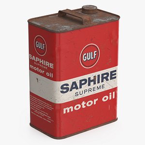 3D Gulf Motor Oil Canister Metal Container Red Used