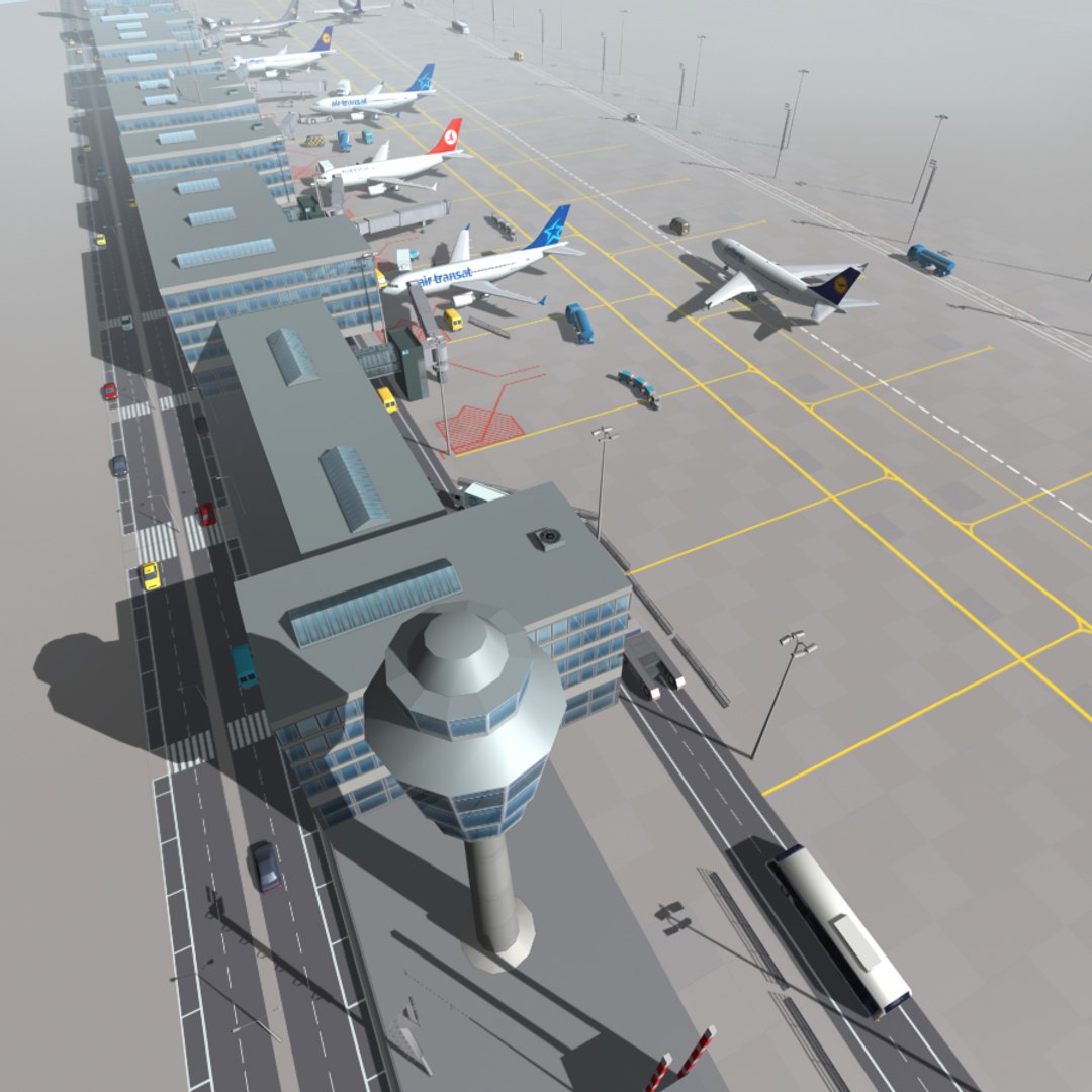 Airport Terminal Air Plane 3d Model