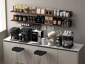 Modern Minimalist Coffee Bar and Cafe Counter Interior 3D model