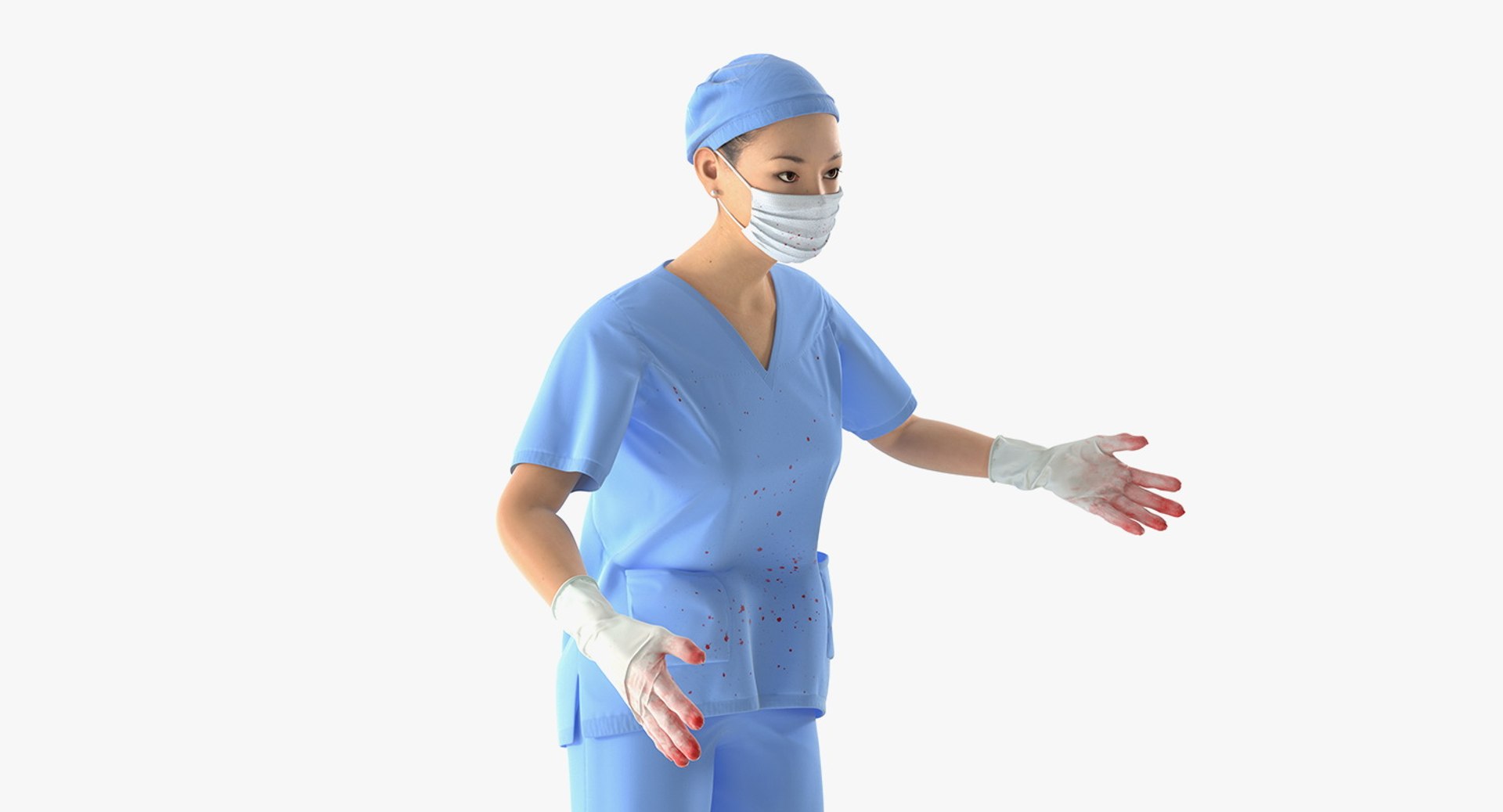 Asian Female Surgeon Stained with Blood Rigged for Cinema 4D 3D model preview