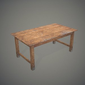 3d old wooden table