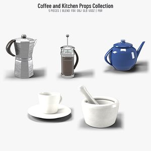Coffee and Kitchen Props Collection - 5 Pieces (Moka Pot, French Press, Teapot)