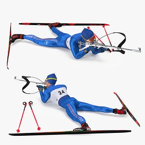 Biathlete Fully Equipped USA Team Shooting Pose 3D model