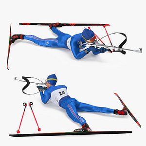 Biathlete Fully Equipped USA Team Shooting Pose