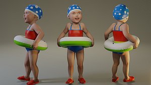 child female swwimmingpool swim pool 3D