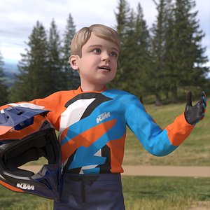 KTM Youth Motocross Bike Rider Full Gear Rigged