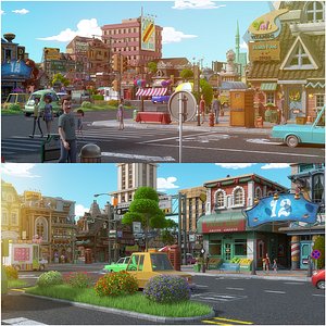 3D model Cartoon City Street Scene V3