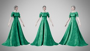 Dress 50 Emerald Velvet Green With Design 3D