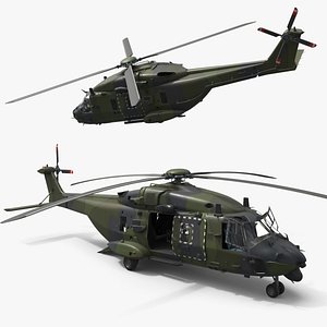 Military Transport Helicopter Green Camo with Interior Rigged for Cinema 4D