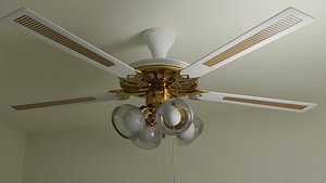 Retro  golden ceiling fan 3D model