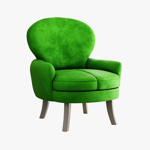 3D model Furniture Accent Chairs Bohemian Green Velvet Light Gray Painted Wood Legs 014