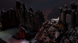 castle in mountains on water landscape view