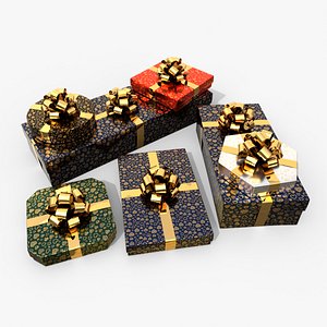 Gift Boxes - Flat Set with Glossy Ribbon Rosette 3D model