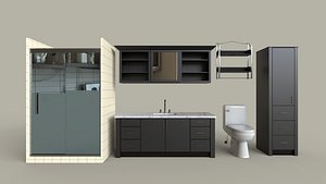 3D dark modern bathroom set model