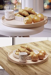 3D tray croissants oranges model
