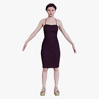 Female Scan - Amy in a Striped Dress A-pose 149