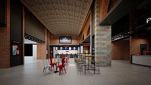 Cinema theatre lobby entrance industrial style commercial space