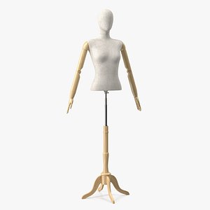 Female Flexible Half Body Mannequin Torso with Wooden Base Rigged 3D model