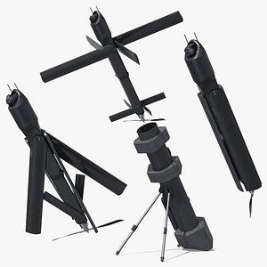 Infantry Drone Launch Weapon with UAV In Flight Black Rigged 3D model
