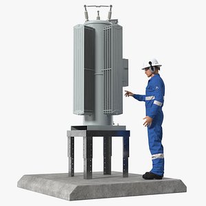 Worker Servicing Power Distribution Voltage Regulator