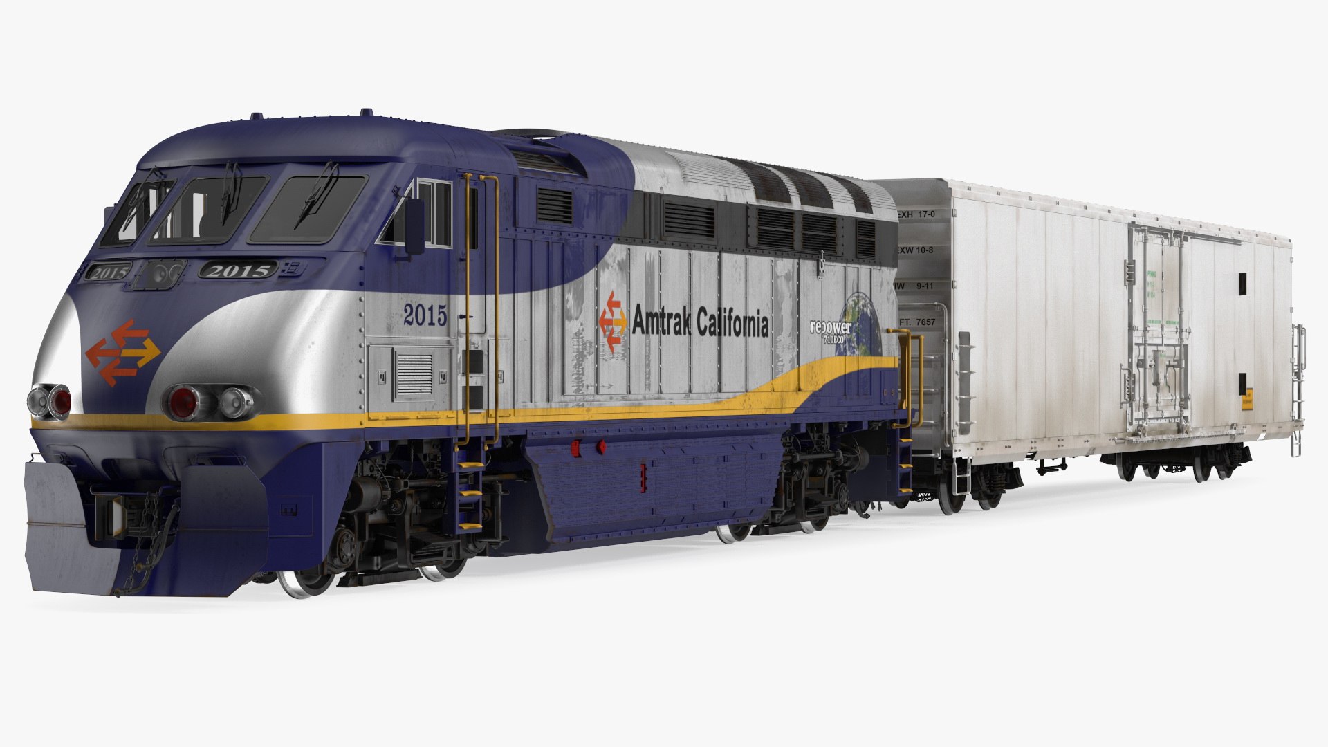 Diesel Electric Locomotive with Railroad Refrigerator Car 3D model preview