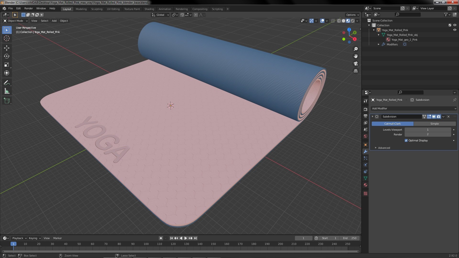 3D Yoga Mat Rolled Pink model https://p.turbosquid.com/ts-thumb/Cr/qj4Wn0/iO/yogamatrolledpinkc4dmodel021/jpg/1654595346/1920x1080/fit_q87/8a5a59cb3b7bfcf777ea0ded8cb53641b52cb253/yogamatrolledpinkc4dmodel021.jpg