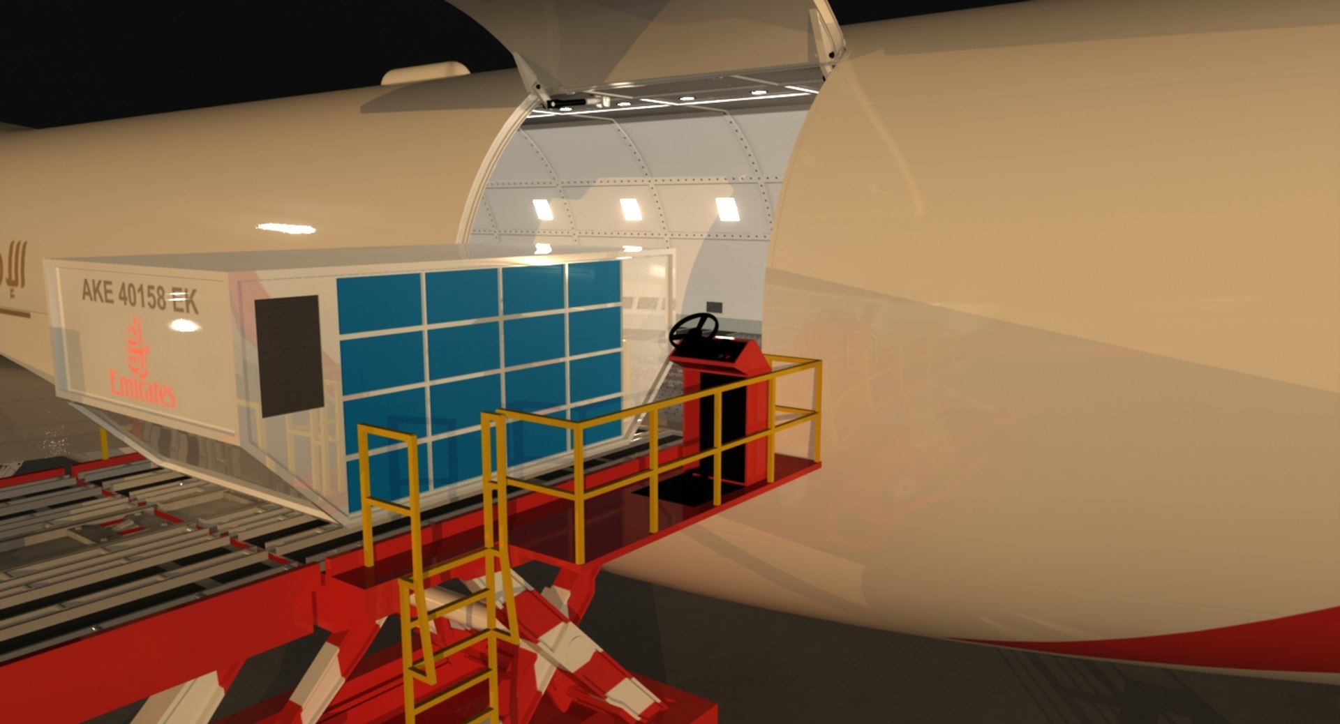 3d Model Scene Loading Operation Boeing 747-400
